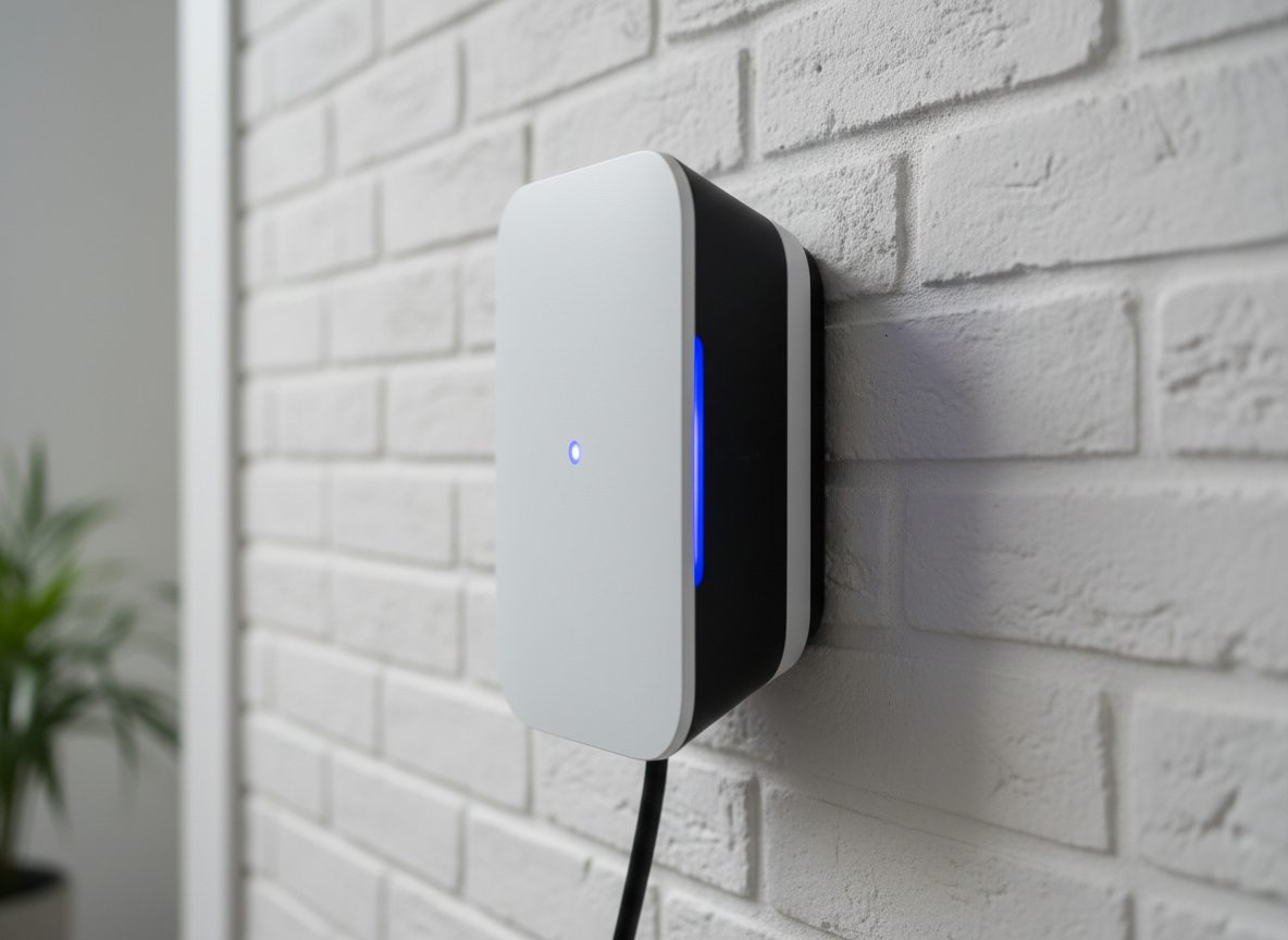 Close-up van laadpaal - detail van de apparatuur in de winter